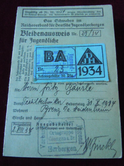 Bleibenausweis für Jugendliche - militaria allemand