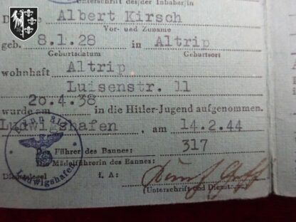 dienskarte der Hitlerjugend - German militaria WWII