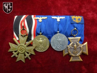 barrette 4 médailles, cx du mérite avec glaives, 4 ans service, 12 ans service, douane - militaria allemand - german militaria