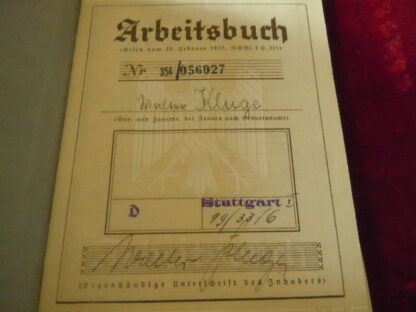 Arbeitsbuch. Période 1935 à 1946. Très bon état.