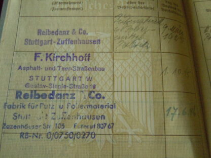 Arbeitsbuch. Période 1935 à 1946. Très bon état.