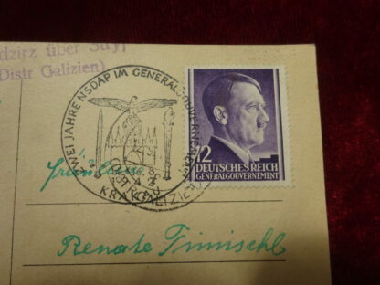Carte postale Krakau 15 VIII 1942. 2 Jahre NSDAP in generalgouvernement. Rare - militaria allemand