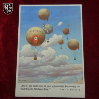 Carte postale montgolfières. Tampon en date du 18 avril 1937. Rare. Militaria allemand
