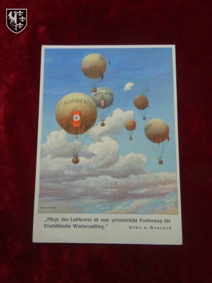 Carte postale montgolfières. Tampon en date du 18 avril 1937. Rare. Militaria allemand