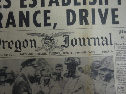 Oregon journal 6 june 1944 D Day – Image 2